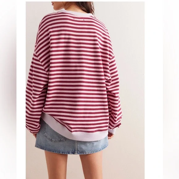 NWT Free People Classic Striped Oversized Crewneck - Picture 4 of 10